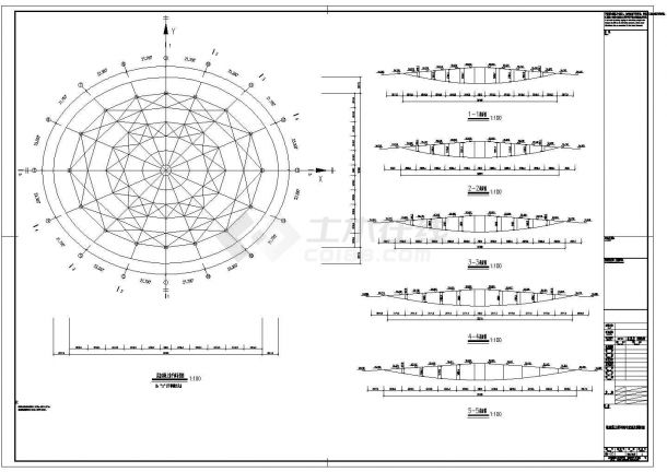 轮辐式张弦梁结构国际广场钢屋盖结构施工图-图二