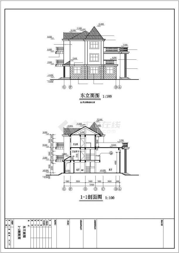 某地区三层私家双拼别墅建筑设计施工图纸-图二