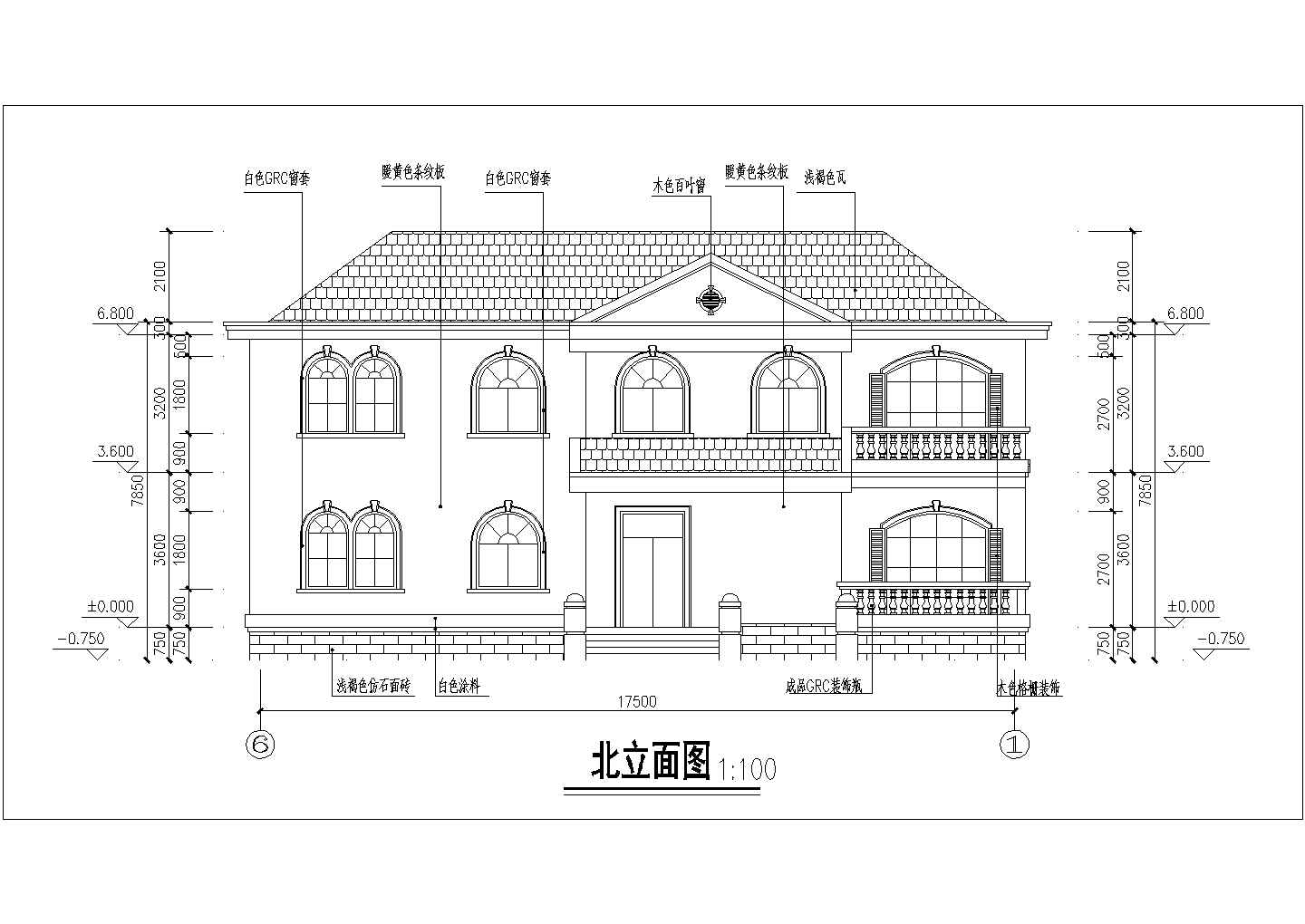 某两层框架结构剖屋顶别墅建筑方案设计图