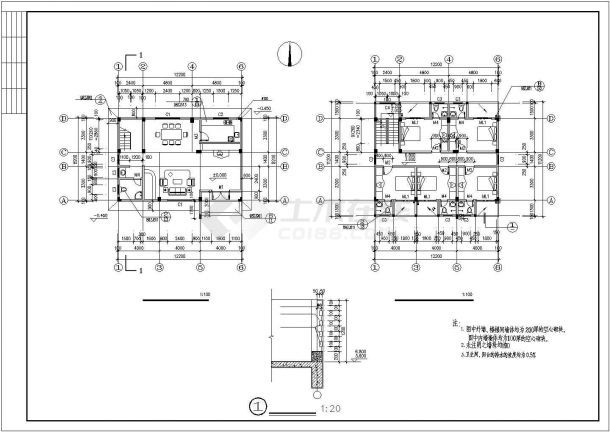 451.40㎡主体三层（局部四层）框架结构别墅结构施工图（含建筑图）-图二