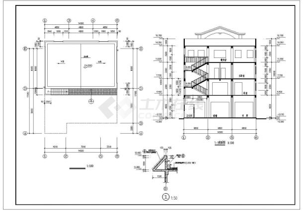 [广东]888平方米四层框架结构别墅结构图（含建筑图）-图一