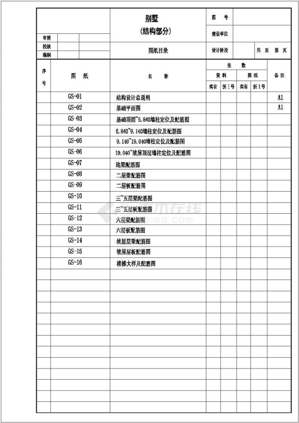 石首市某大型六层框剪别墅结构CAD布置图-图一