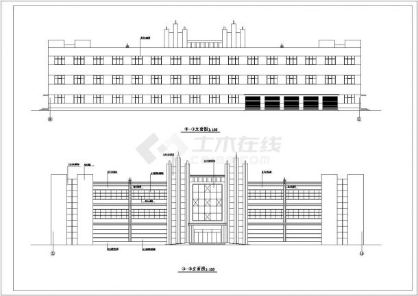 某地三层框架结构办公楼及厂房建筑设计方案图-图一