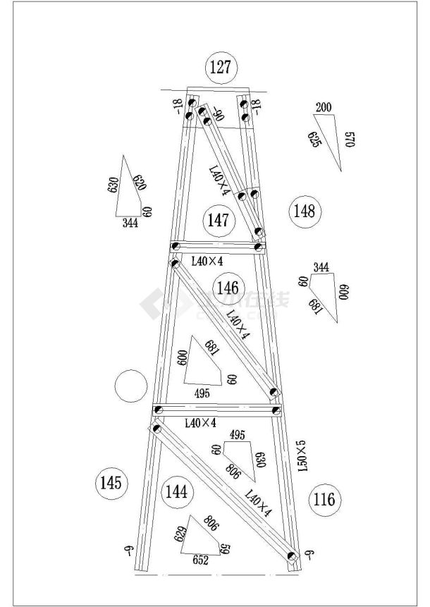某电力塔结构设计图（共13张图，钢结构）-图一