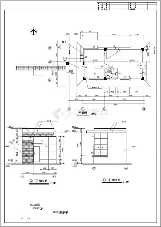 门卫建筑CAD设计施工图-图二