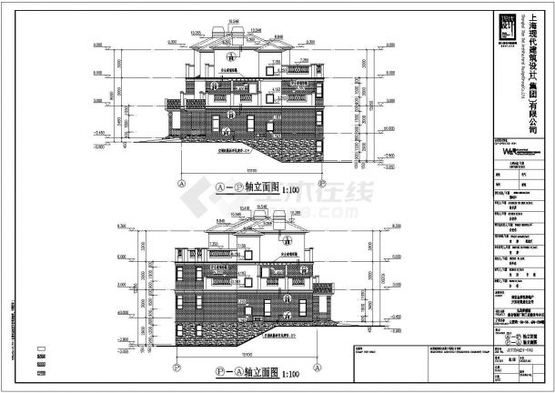 某地三层砖混结构双拼别墅建筑设计方案图纸-图二