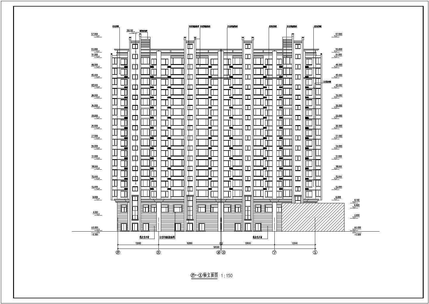 哈尔滨十六层框支剪力墙结构商住楼建筑设计施工图纸