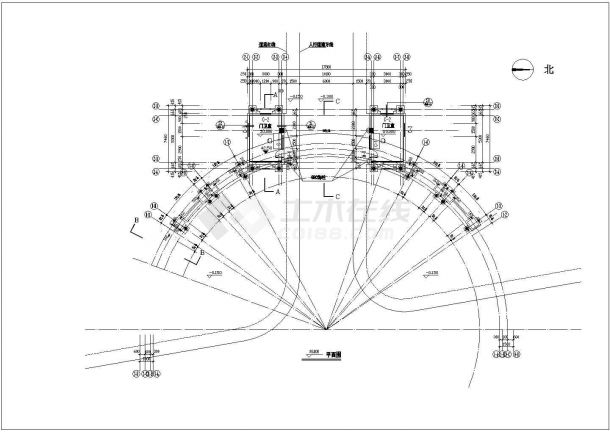 某砖混结构小区大门设计方案图（高度为14.48米）-图二