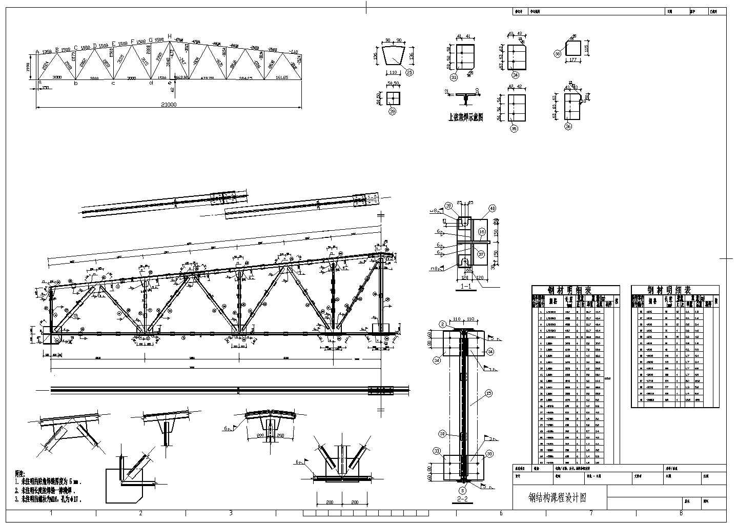 21米梯形钢屋架计算书及图纸（无檩屋盖体系）