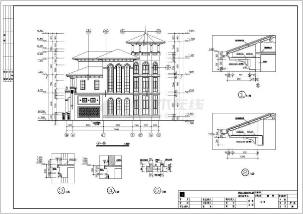 某三层西班牙风格别墅建筑施工图纸-图二