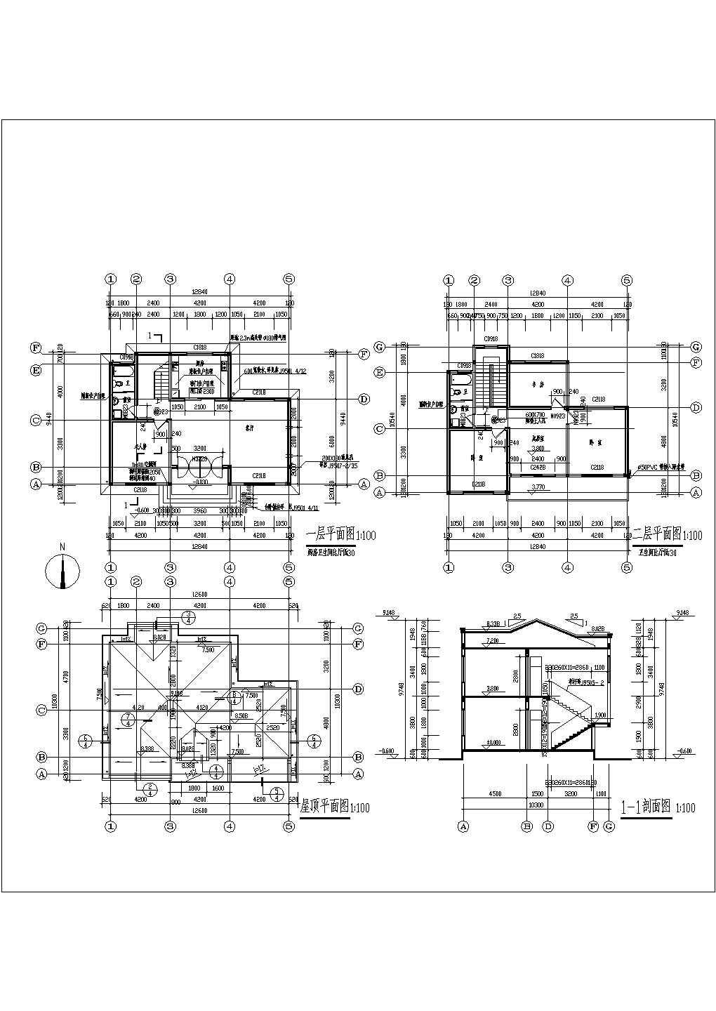 某地二层砖混结构别墅建筑结构设计施工图纸