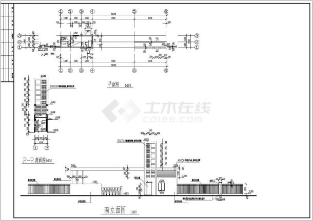 某砖混结构门卫房及大门结构施工图-图二