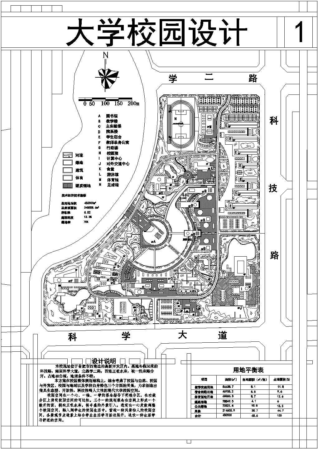 合肥某大学校园规划设计总平面图（建筑面积：248508平方米）