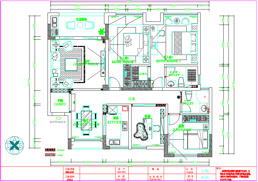 【绍兴】某地欧式风格三居室住宅装修设计施工图（含效果图）