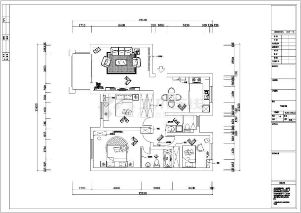 米粉色系列两居室家装设计施工图（附效果图）-图二