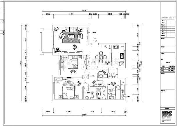 三室一厅米粉色系装修设计施工图（附效果图）-图二