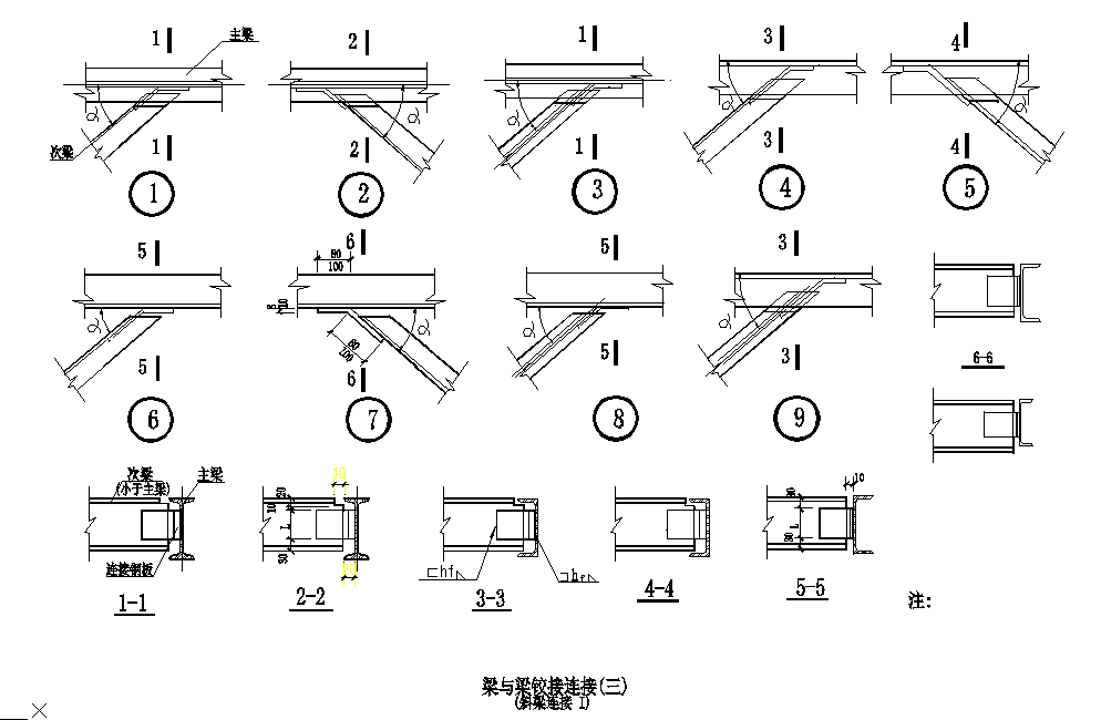 小型梁与梁直接相焊节点、梁与梁铰接连接详图