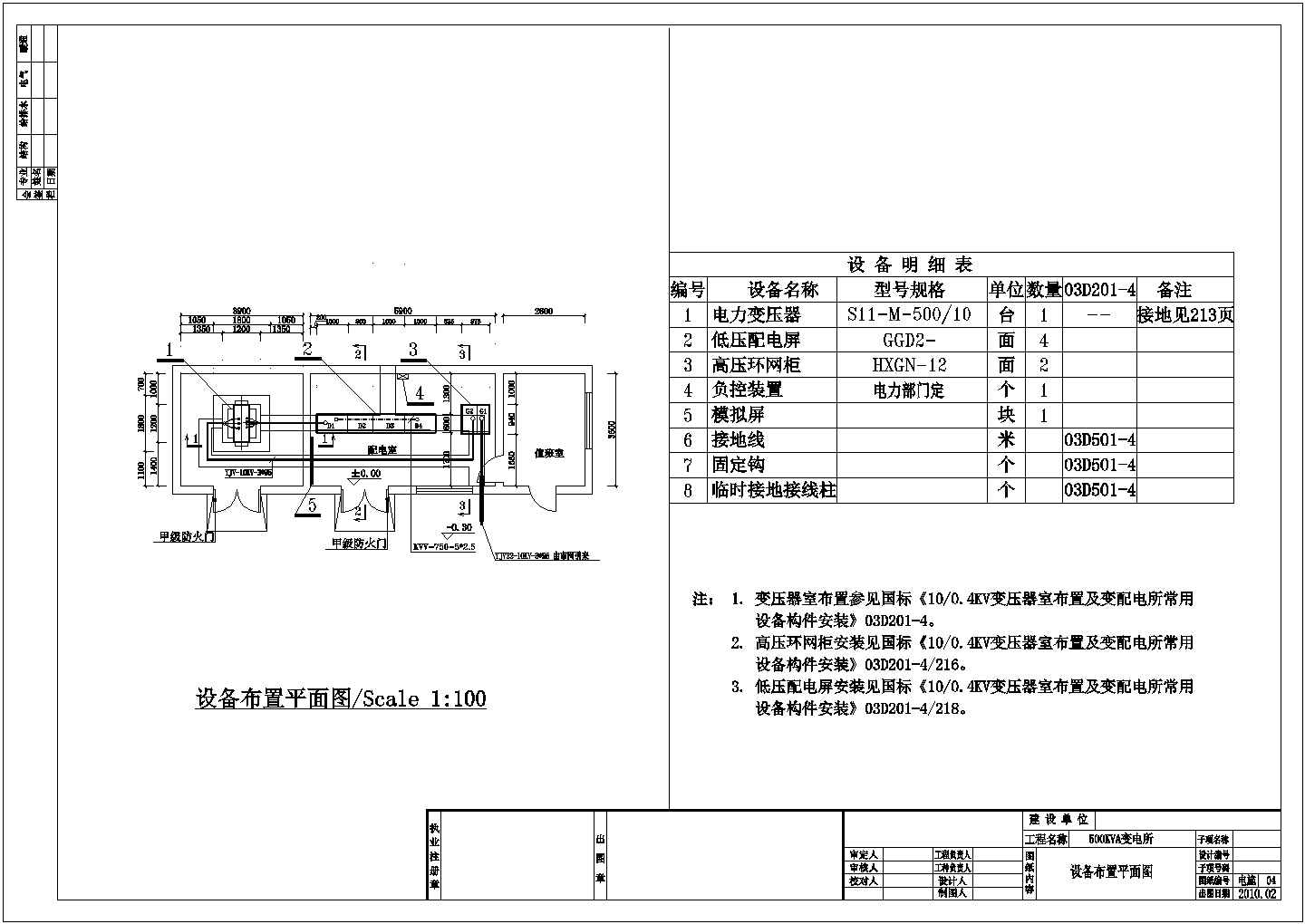 一套500KVA变电所设计施工图