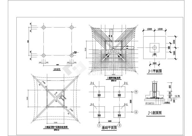 单檐亭子框架结构规划CAD套图-图一