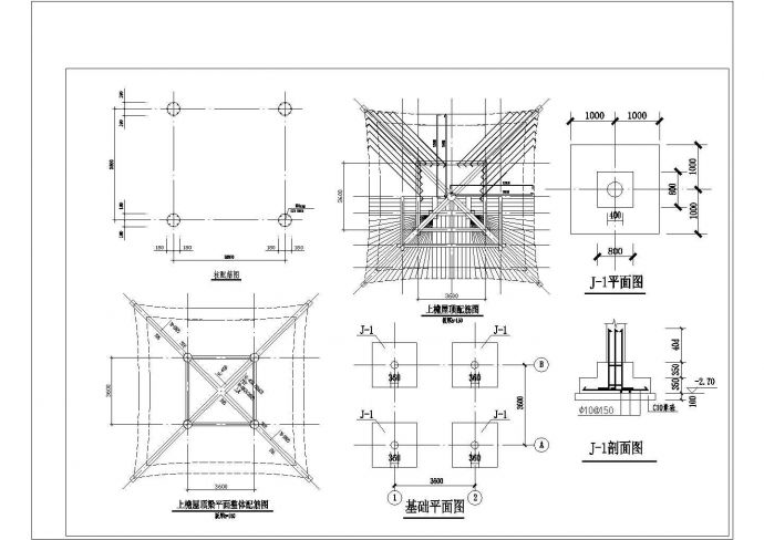单檐亭子框架结构规划CAD套图_图1