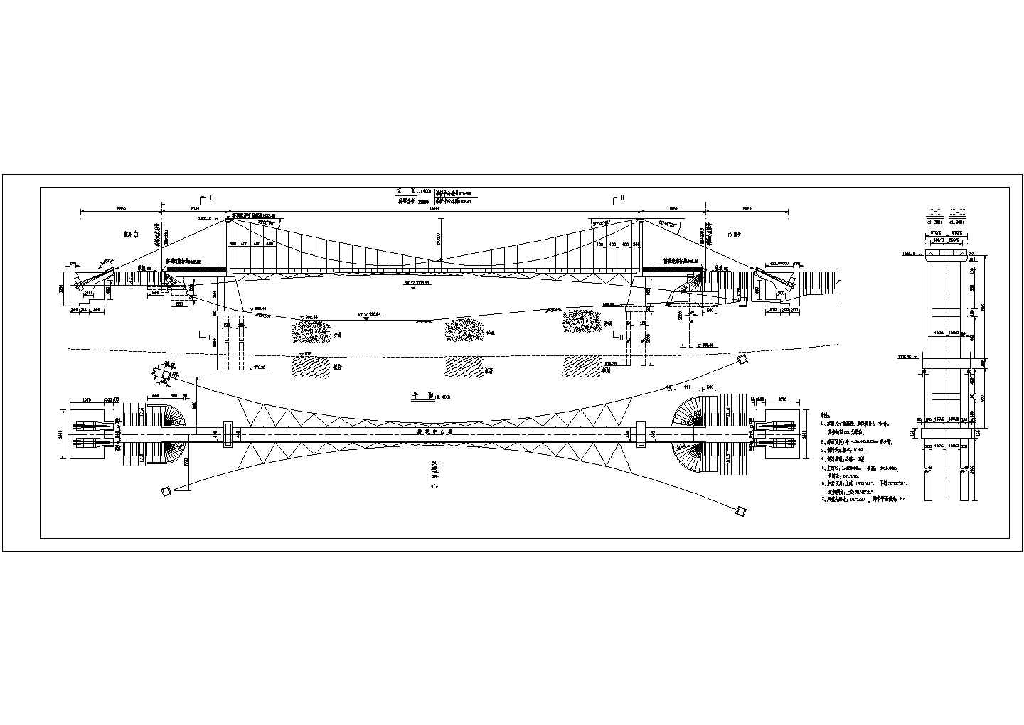 虞关--徽县130米吊桥的总体方案布置图