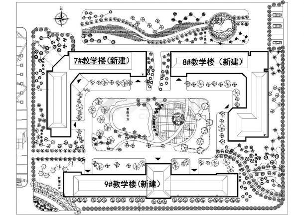 某学校教学区和宿舍区绿化设计图纸-图二