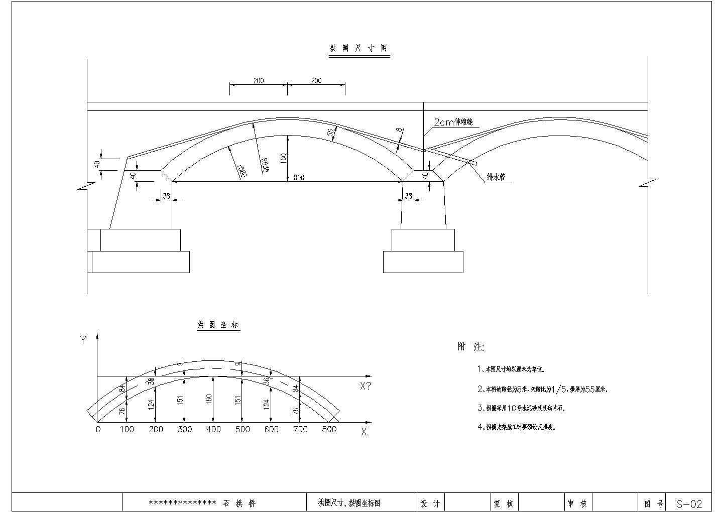 某地石拱桥平面施工CAD图