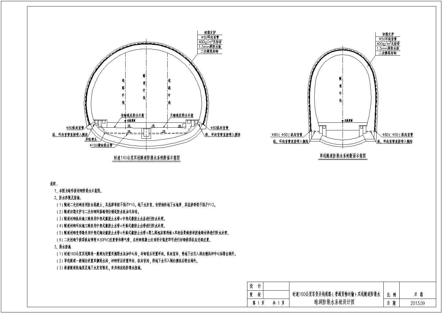 [四川]铁路双线隧道防排水施工图，共19张图纸