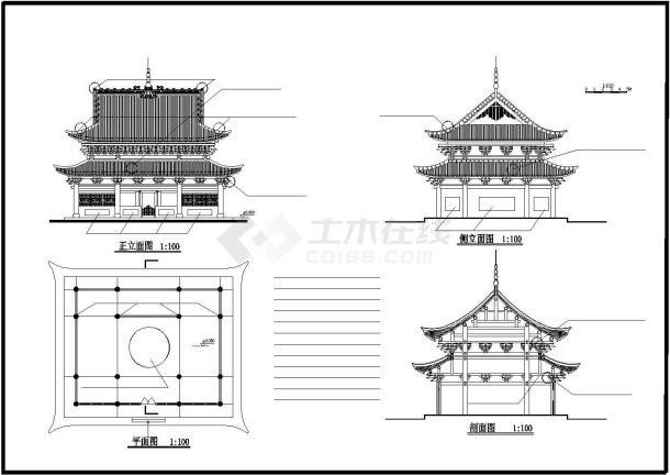 某地二层寺庙古建筑设计详细方案图-图二
