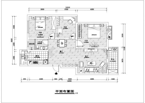 两居室室内装修设计施工图（效果图）-图一