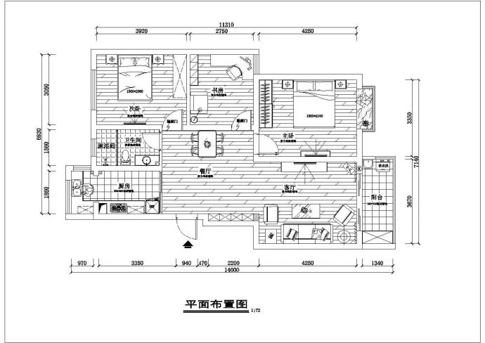 两居室室内装修设计施工图（效果图）_图1