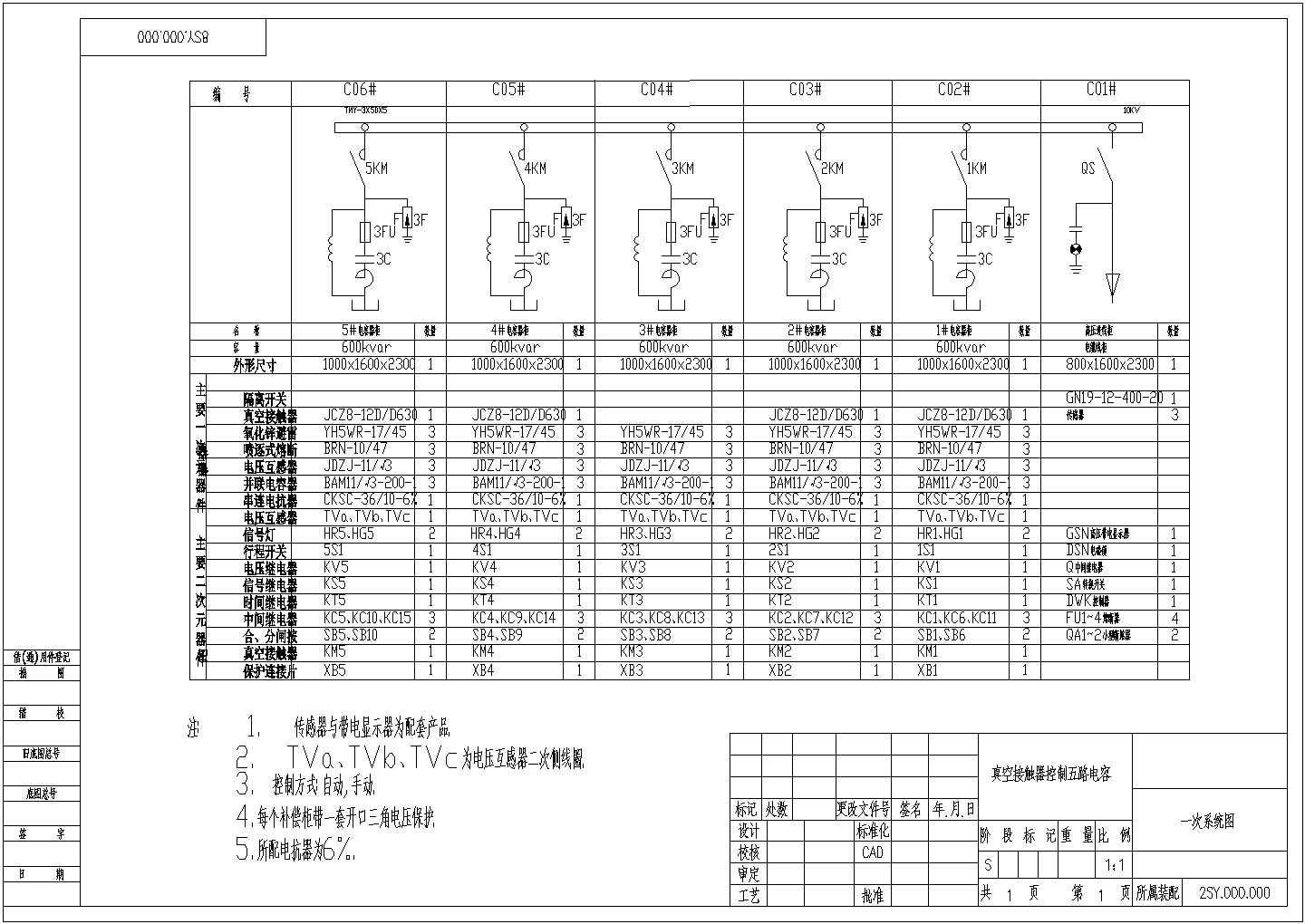 【江西省】某10KV高压补偿柜系统图纸