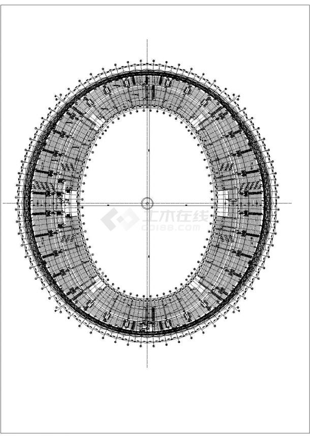北京某五层椭圆型框架结构体育馆建筑设计平面图-图一