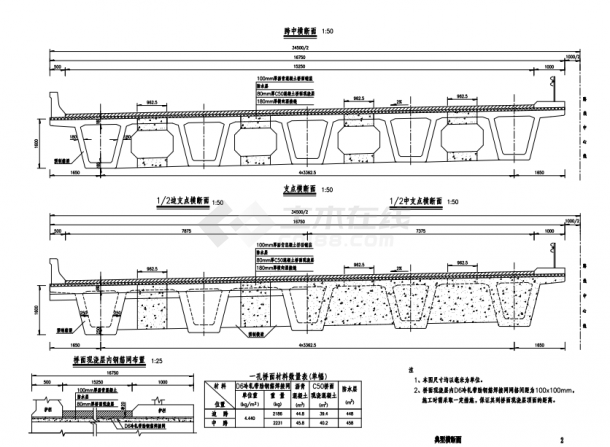 装配式预应力混凝土箱形连续梁桥上部构造施工图(跨径30m斜交角45°)-图二