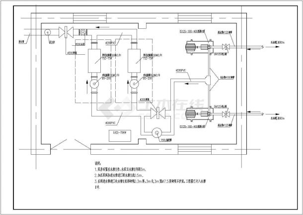 山东济南某地2台机组的小型泵站设计图-图二