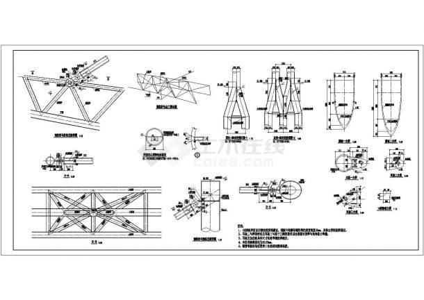 [襄樊]无站台柱雨棚钢桁架节点构造详图-图一