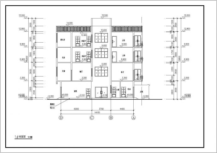 某四层现代风格住宅楼建筑方案设计图_图1