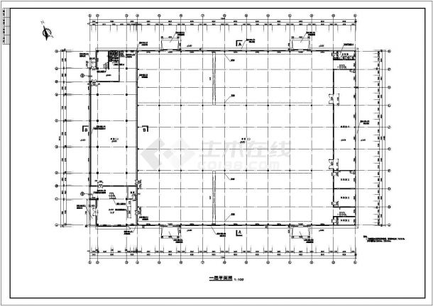 办公楼和钢结构厂房一体建筑施工图纸-图二