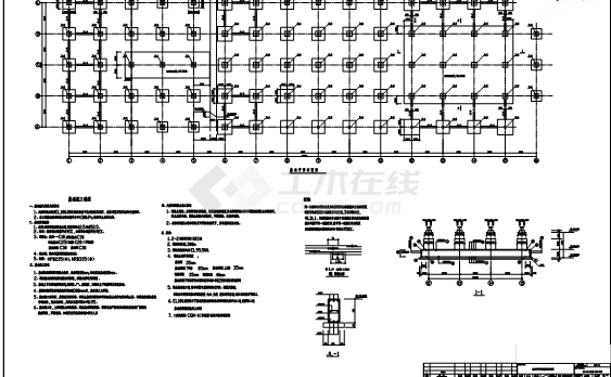 [节点详图]某厂房筏板基础布置图及基础节点构造详图-图一