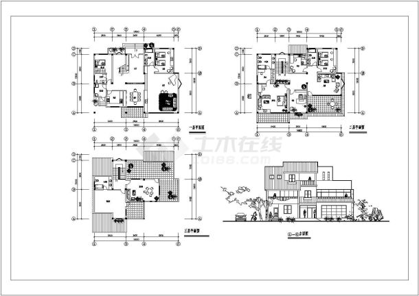 某地三层中式别墅建筑设计方案图纸-图一