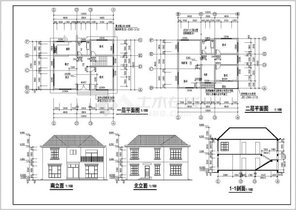 某地区两层砖混结构别墅建筑结构结构施工图-图一