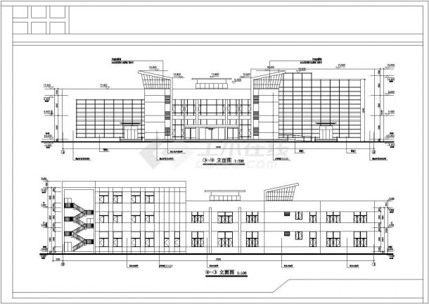 某乡镇局部三层框架结构办公楼建筑设计方案图-图一