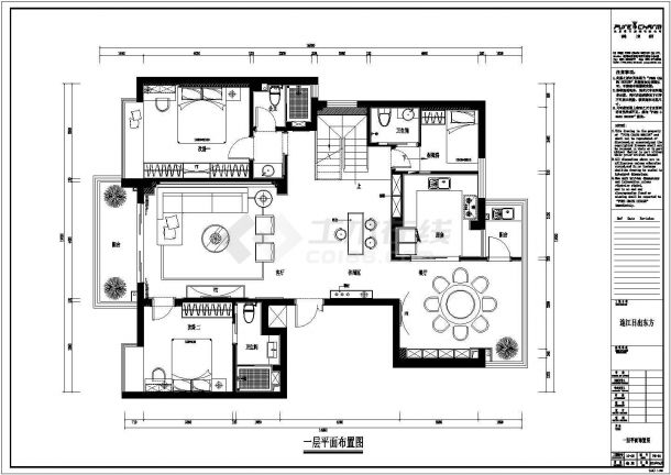 连江日出东方复式楼室内装修施工图（附效果图）-图二