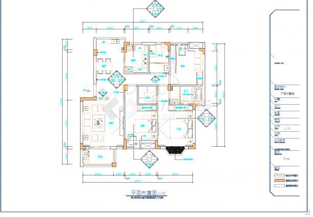 江西现代新中式三居室样板间装修施工图CAD图纸-图二