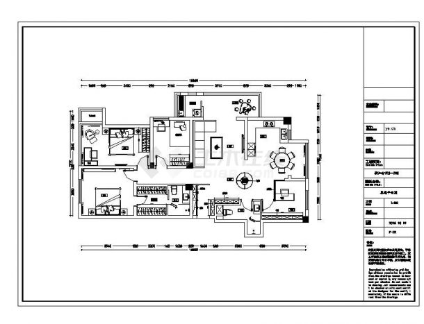 时尚简约三室两厅室内设计CAD施工图-图一