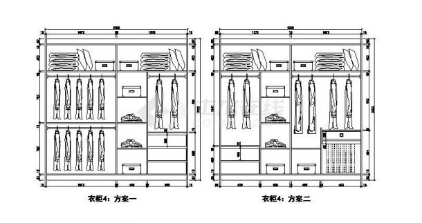 各种不同房间衣柜平立面CAD图-图二