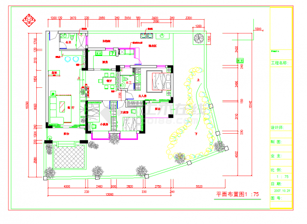 广州三室两厅简欧风格室内装修图CAD图纸-图一
