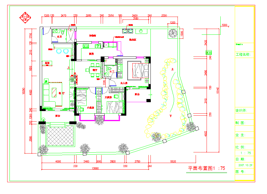 广州三室两厅简欧风格室内装修图CAD图纸