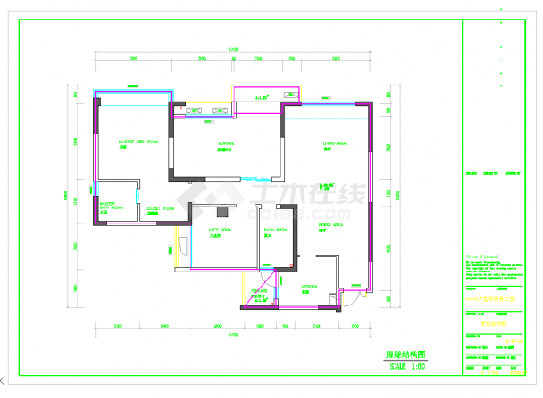 四川100平米三室两厅样板房施工图CAD图纸-图一