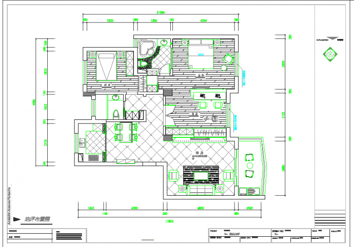 长沙某精品公寓三室两厅室内装修图CAD图纸_图1